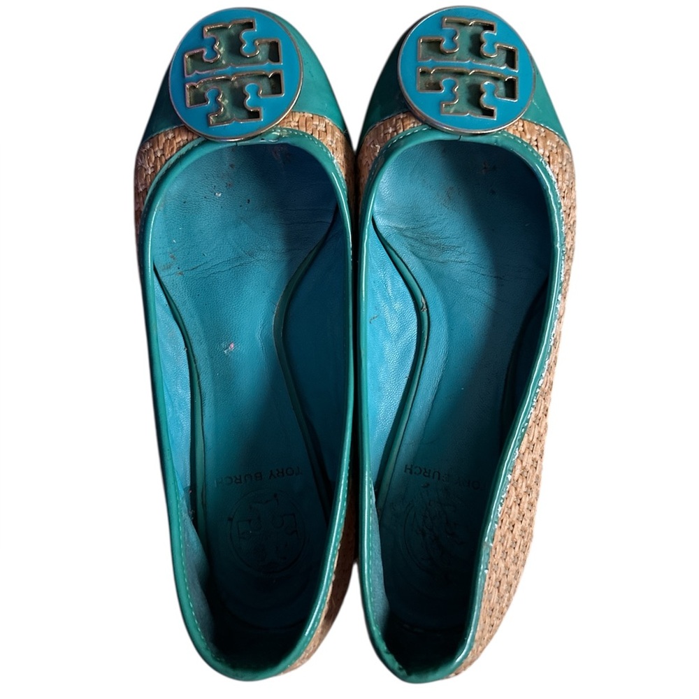 TORY BURCH Teal and Tan Ballet Flats - Picture 2 of 8